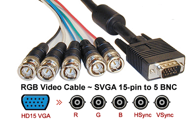 VGA HD-15 to 5 BNC RGB Video Cable for HDTV Monitor cable - 10FT